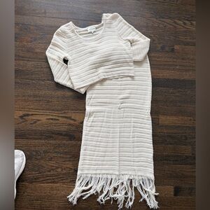 Cream Knit Two-Piece Set with Fringe